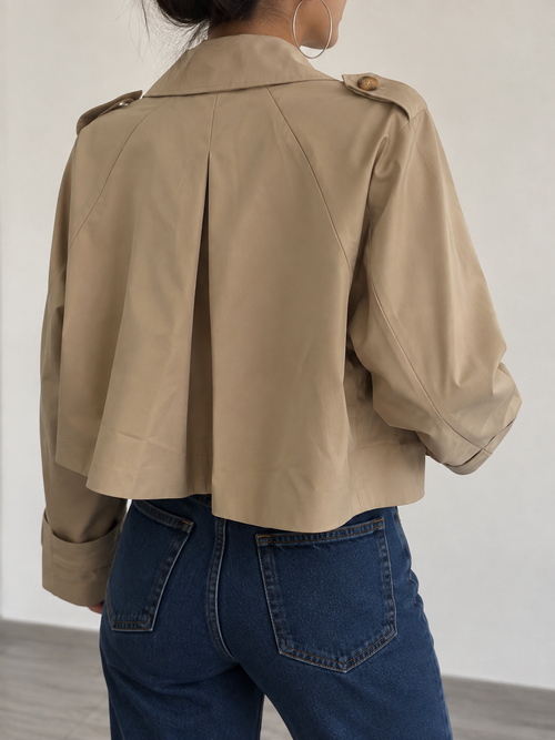 Chaqueta Corta Beige Estilo Trench